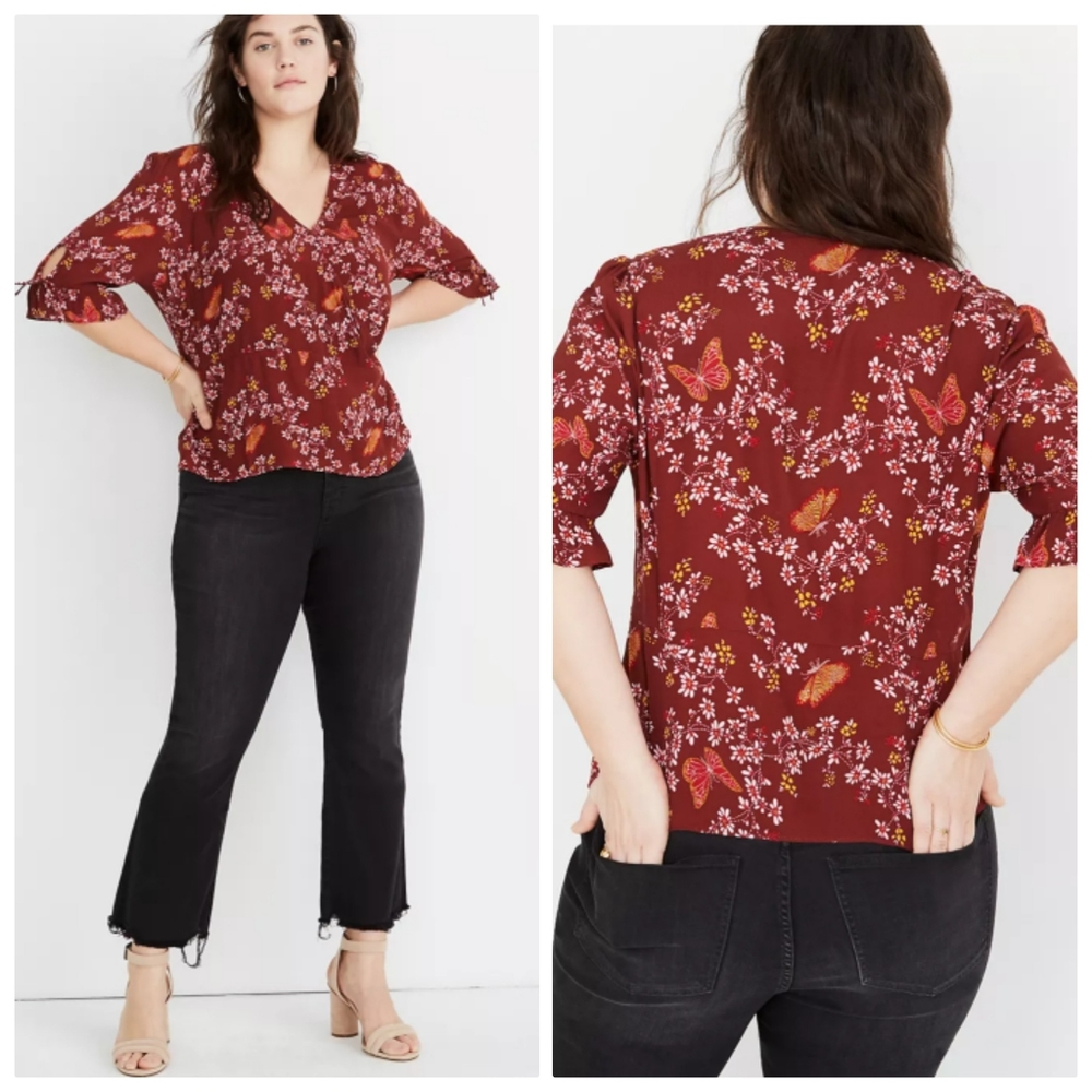 Madewell Plus Wrap Butterfly Tie Sleeve Top